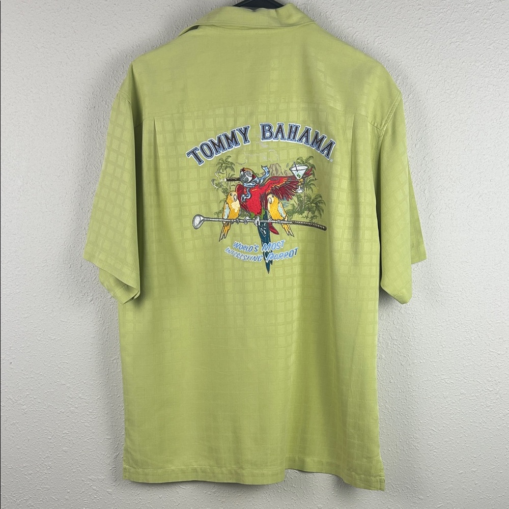 Tommy Bahama Green Silk “World’s Most Interesting Parrot” Button Down Shirt, S